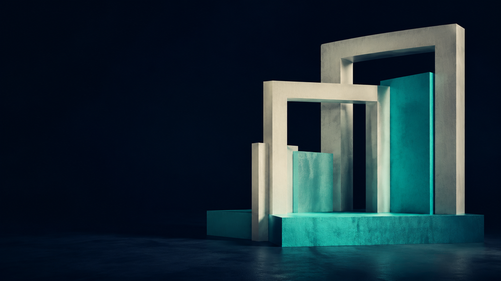 Conceptual MFB illustration of sculptural frames and planes representing brand presence